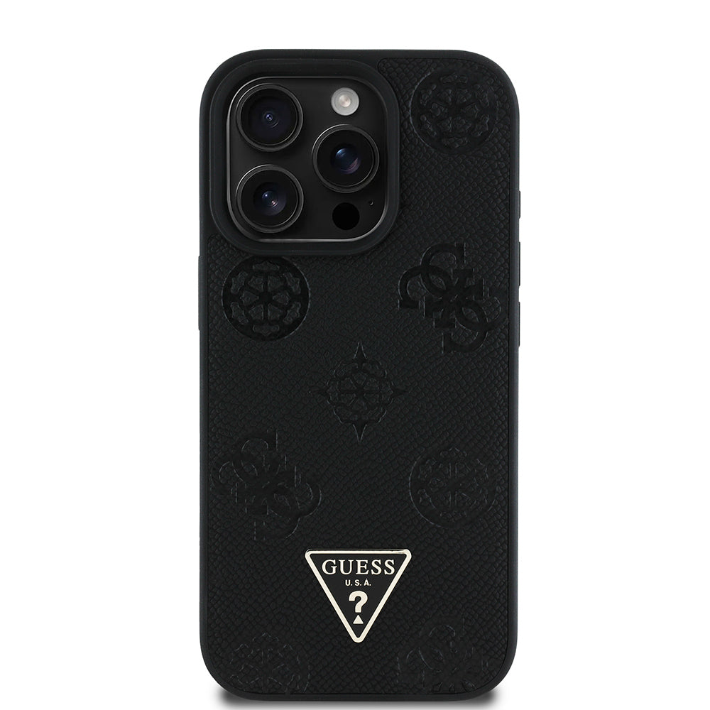 Apple iPhone 16 Pro Max Kılıf Guess Orjinal Lisanslı M-safe Şarj Özellikli Sıcak Baskılı Üçgen Logolu PU Deri Peony Kapak