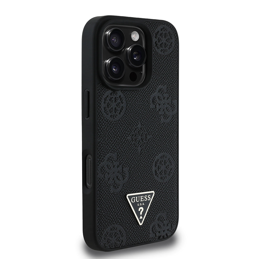 Apple iPhone 16 Pro Max Kılıf Guess Orjinal Lisanslı M-safe Şarj Özellikli Sıcak Baskılı Üçgen Logolu PU Deri Peony Kapak
