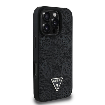 Apple iPhone 16 Pro Max Kılıf Guess Orjinal Lisanslı M-safe Şarj Özellikli Sıcak Baskılı Üçgen Logolu PU Deri Peony Kapak