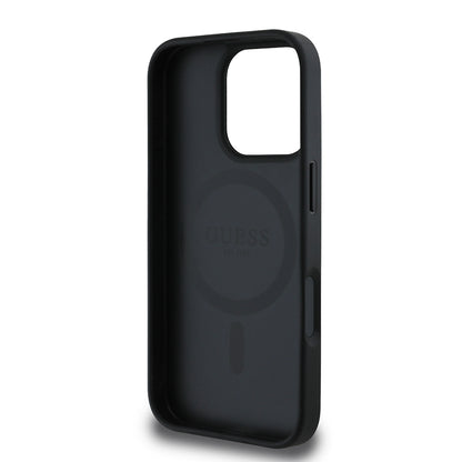 Apple iPhone 16 Pro Max Kılıf Guess Orjinal Lisanslı M-safe Şarj Özellikli Sıcak Baskılı Üçgen Logolu PU Deri Peony Kapak