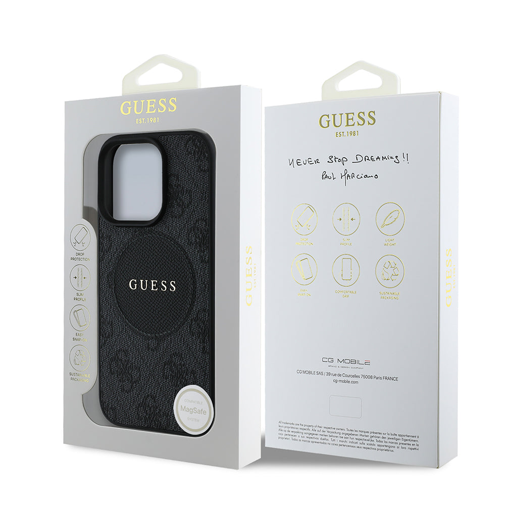 Apple iPhone 16 Pro Max Kılıf Guess Orjinal Lisanslı M-safe Şarj Özellikli Yazı Logolu Circle Classic Kapak