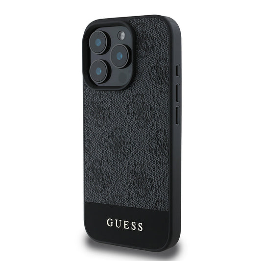 Apple iPhone 16 Pro Max Kılıf Guess Orjinal Lisanslı PU Deri Şerit Logo Dizaynlı Kapak