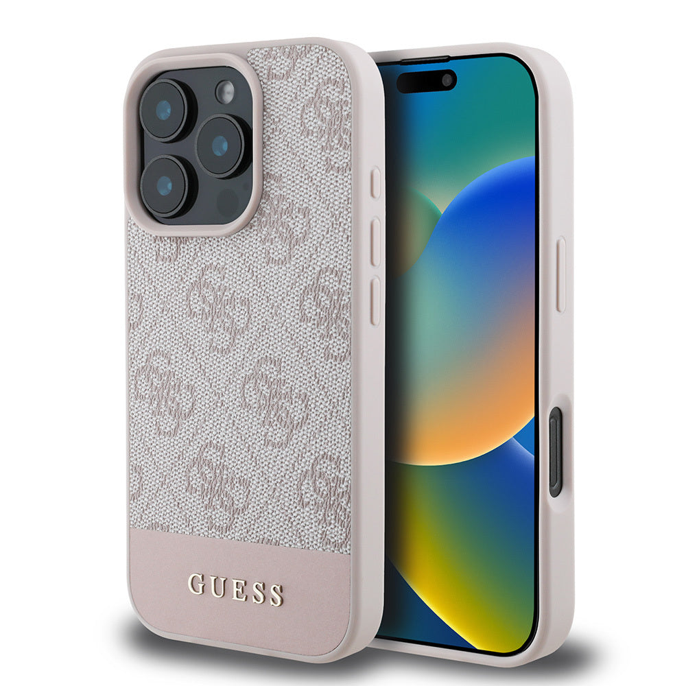 Apple iPhone 16 Pro Max Kılıf Guess Orjinal Lisanslı PU Deri Şerit Logo Dizaynlı Kapak