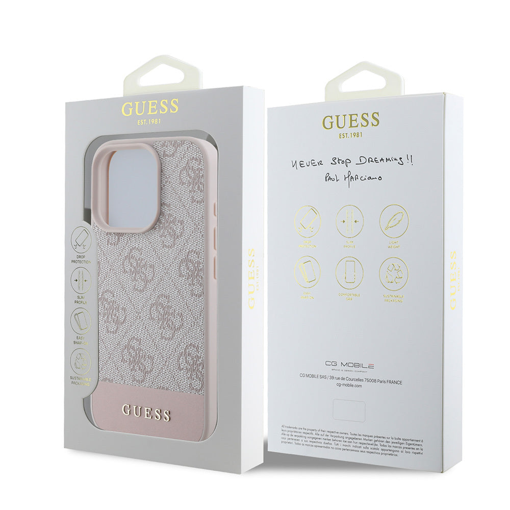 Apple iPhone 16 Pro Max Kılıf Guess Orjinal Lisanslı PU Deri Şerit Logo Dizaynlı Kapak