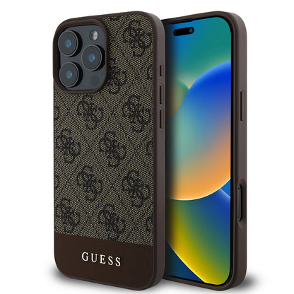 Apple iPhone 16 Pro Max Kılıf Guess Orjinal Lisanslı PU Deri Şerit Logo Dizaynlı Kapak