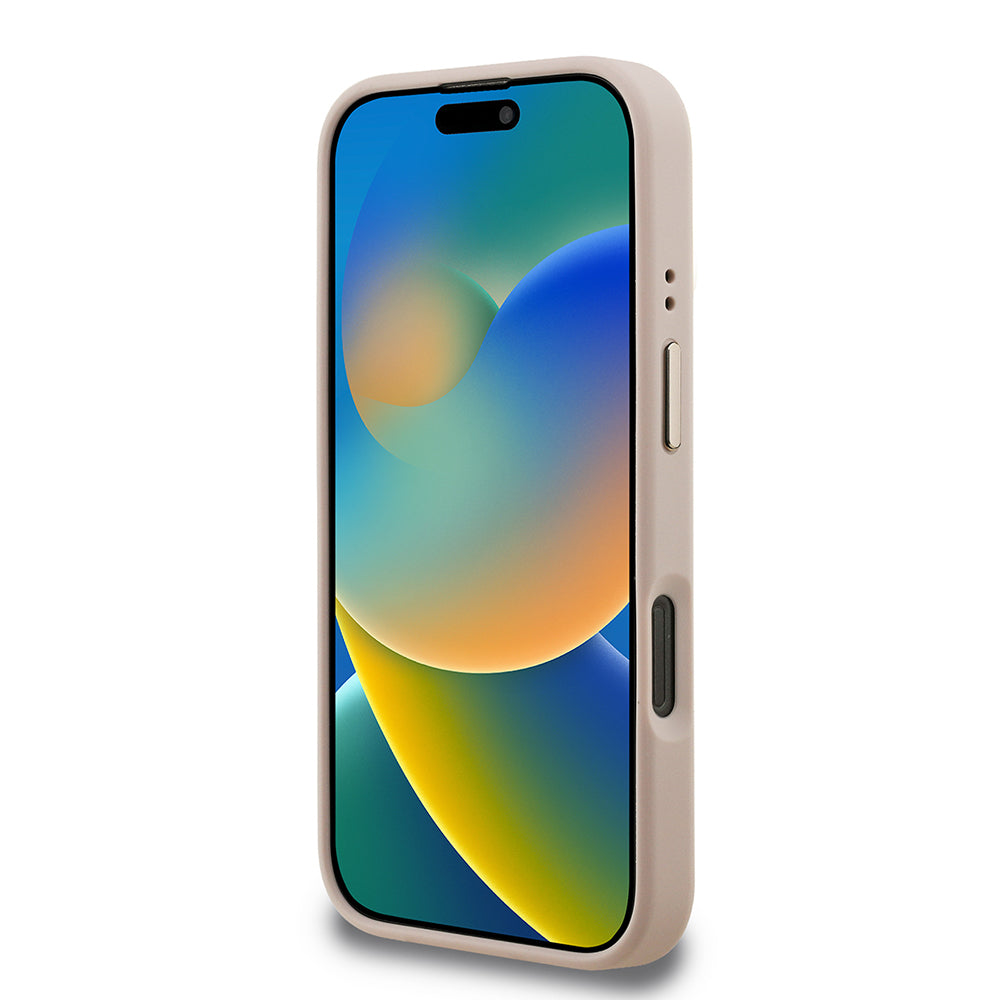 Apple iPhone 16 Pro Max Kılıf Guess Orjinal Lisanslı PU Deri Taşlı Üçgen Logo 4G Desenli Kamera Standlı Kapak