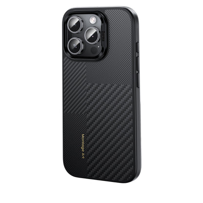 Apple iPhone 16 Pro Max Kılıf Karbon Fiber M-safe Şarj Özellikli Kamera Kontrol Butonlu Benks Hybrid ArmorPro Montage Kevlar Kapak