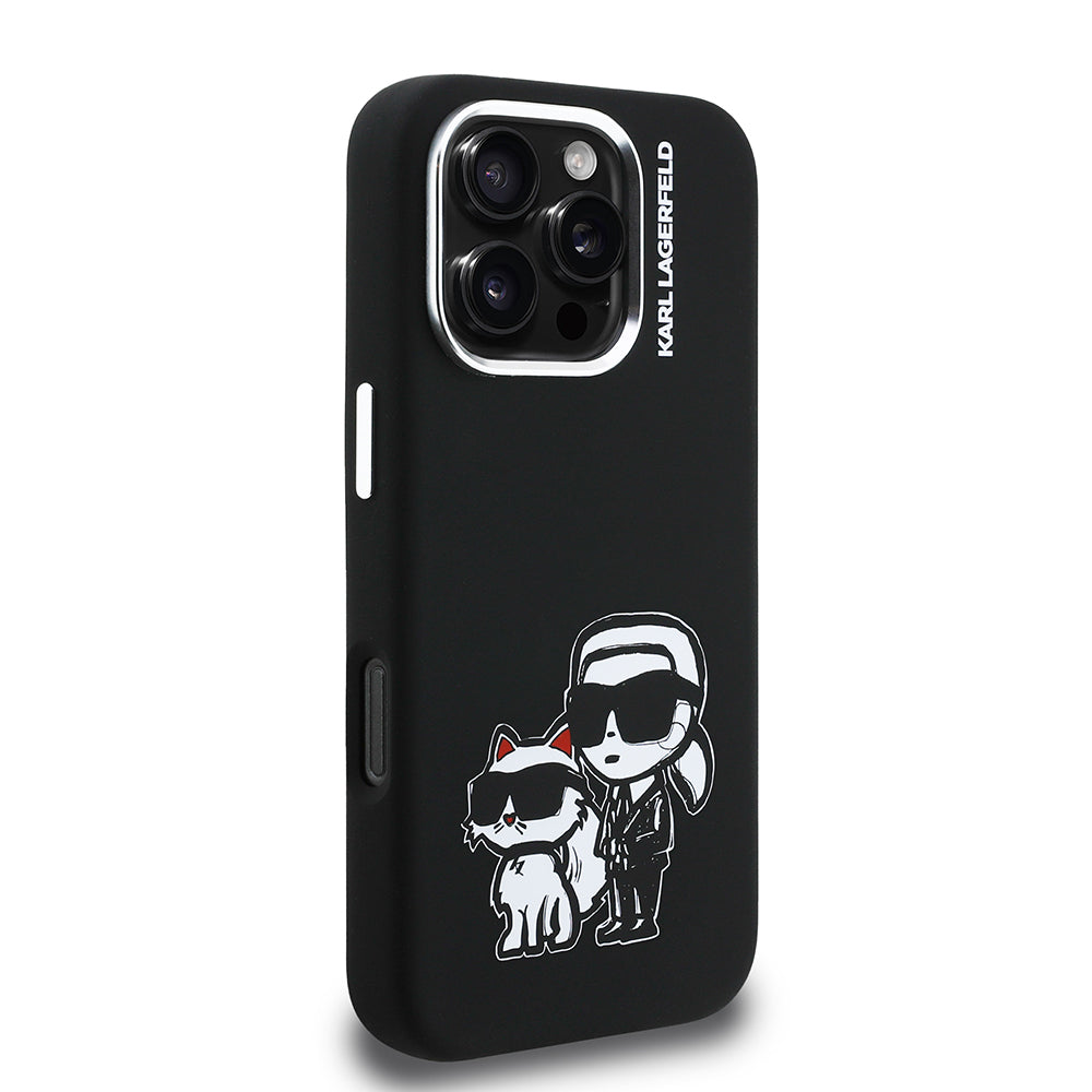 Apple iPhone 16 Pro Max Kılıf Karl Lagerfeld Orjinal Lisanslı Karl & Choupette Sketch Logo Sililkon Kapak