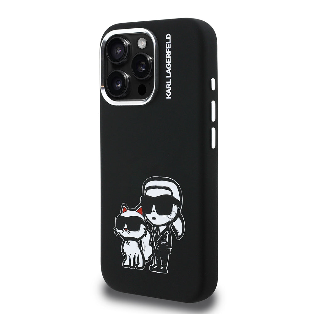 Apple iPhone 16 Pro Max Kılıf Karl Lagerfeld Orjinal Lisanslı Karl & Choupette Sketch Logo Sililkon Kapak