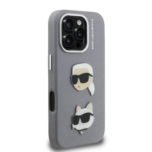 Apple iPhone 16 Pro Max Kılıf Karl Lagerfeld Orjinal Lisanslı K&C Heads Pin Kapak
