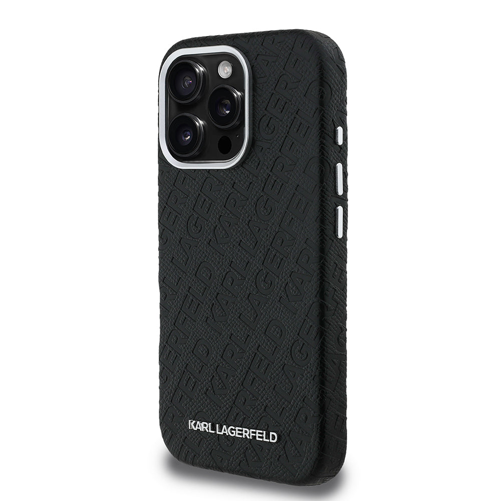Apple iPhone 16 Pro Max Kılıf Karl Lagerfeld Orjinal Lisanslı PU Deri Damgalı Metal Yazı Logolu Kapak