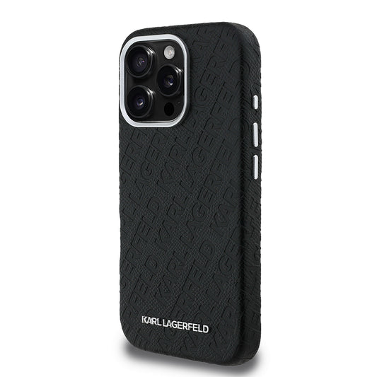 Apple iPhone 16 Pro Max Kılıf Karl Lagerfeld Orjinal Lisanslı PU Deri Damgalı Metal Yazı Logolu Kapak