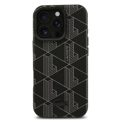 Apple iPhone 16 Pro Max Kılıf Lacoste Orjinal Lisanslı M-safe Şarj Özellikli Standlı PU Deri Karışık Monogram Desenli Kapak
