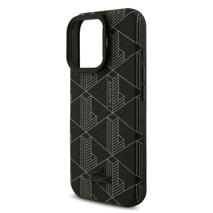 Apple iPhone 16 Pro Max Kılıf Lacoste Orjinal Lisanslı M-safe Şarj Özellikli Standlı PU Deri Karışık Monogram Desenli Kapak
