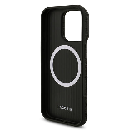 Apple iPhone 16 Pro Max Kılıf Lacoste Orjinal Lisanslı M-safe Şarj Özellikli Standlı PU Deri Karışık Monogram Desenli Kapak