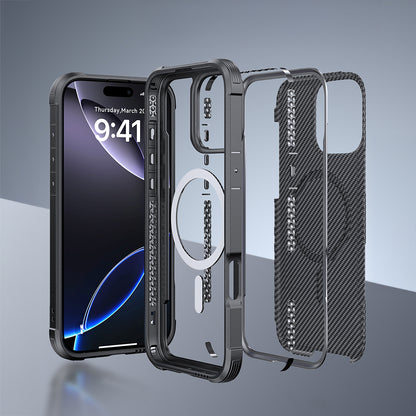 Apple iPhone 16 Pro Max Kılıf M-safe Şarj Özellikli Airbagli Raptic Apex Serisi Karbon Fiber Tasarımlı Kapak