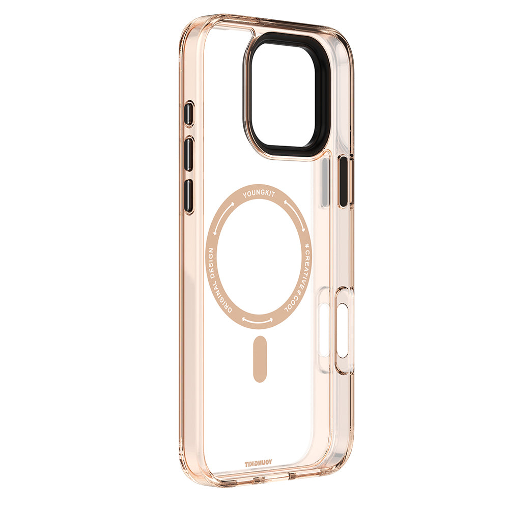 Apple iPhone 16 Pro Max Kılıf M-safe Şarj Özellikli Cam Arka Yüzey TPU Youngkit Gemstone Clear Serisi Kapak