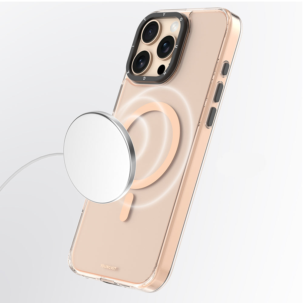 Apple iPhone 16 Pro Max Kılıf M-safe Şarj Özellikli Cam Arka Yüzey TPU Youngkit Gemstone Clear Serisi Kapak