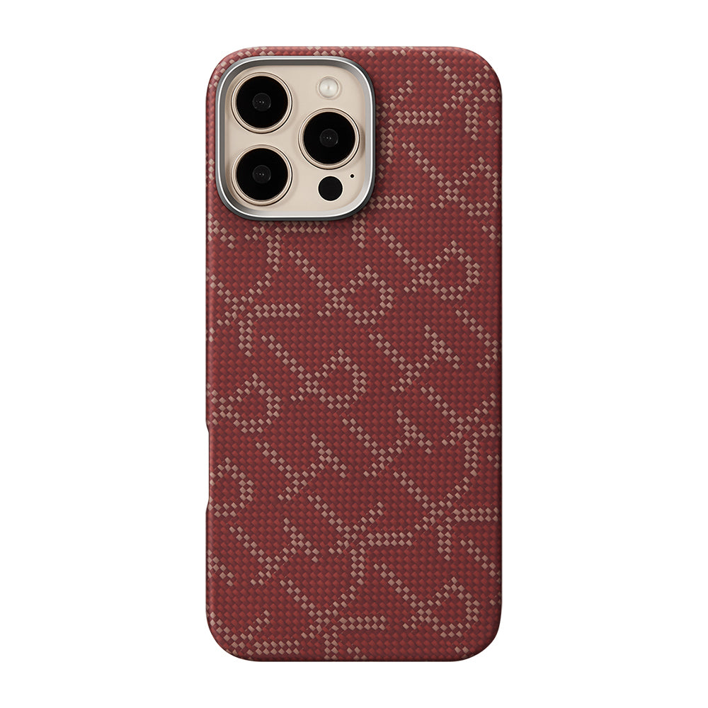 Apple iPhone 16 Pro Max Kılıf M-safe Şarj Özellikli Aramid Fiber Pitaka Tactile Woven Monogram Serisi Kapak