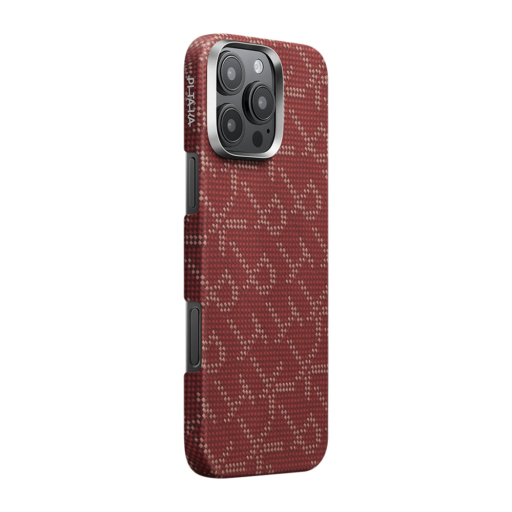 Apple iPhone 16 Pro Max Kılıf M-safe Şarj Özellikli Aramid Fiber Pitaka Tactile Woven Monogram Serisi Kapak
