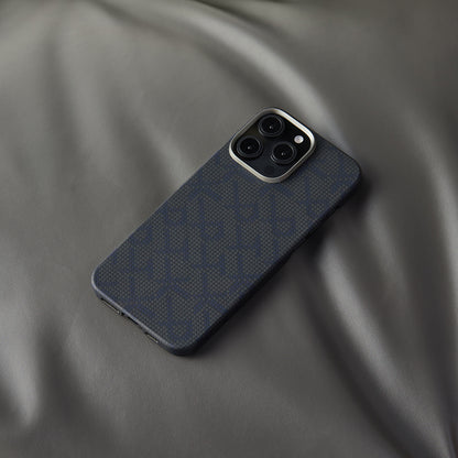 Apple iPhone 16 Pro Max Kılıf M-safe Şarj Özellikli Aramid Fiber Pitaka Tactile Woven Monogram Serisi Kapak
