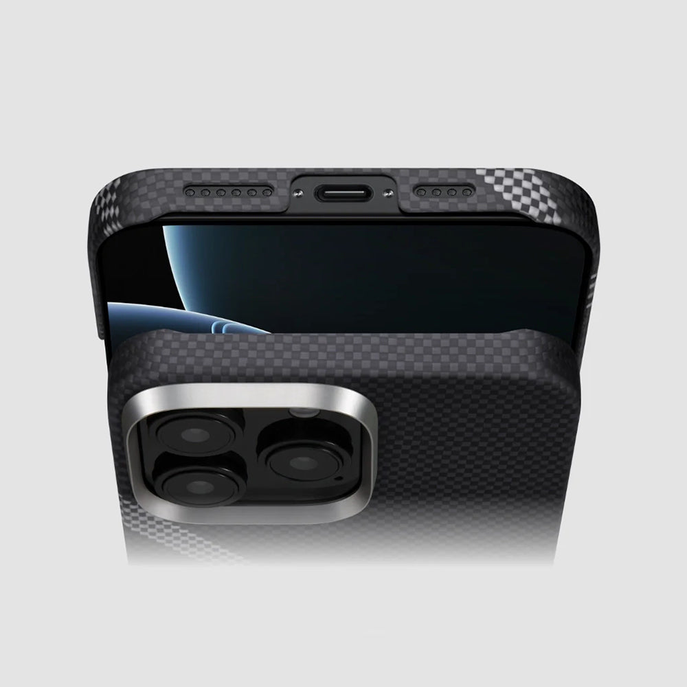 Apple iPhone 16 Pro Max Kılıf M-safe Şarj Özellikli Aramid Fiber Re-TROS Tasarımlı Pitaka Tactile Woven Rebuilding Serisi Kapak