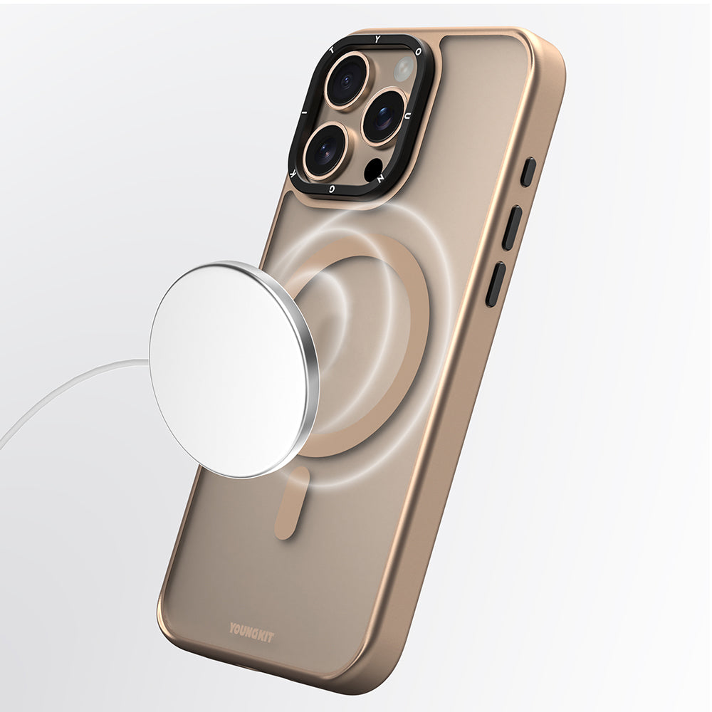Apple iPhone 16 Pro Max Kılıf M-safe Şarj Özellikli Cam Arka Yüzey TPU Youngkit Gemstone Serisi Kapak