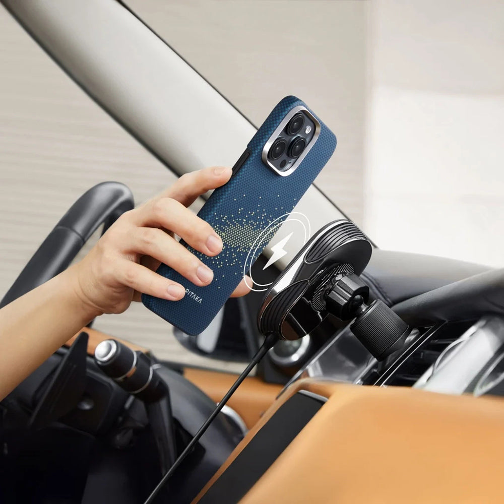 Apple iPhone 16 Pro Max Kılıf M-safe Şarj Özellikli Lumintex Teknolojili Fosforlu Özellikli Aramid Fiber Pitaka Tactile Woven Starpeak Serisi Milky Way Galaxy Kapak
