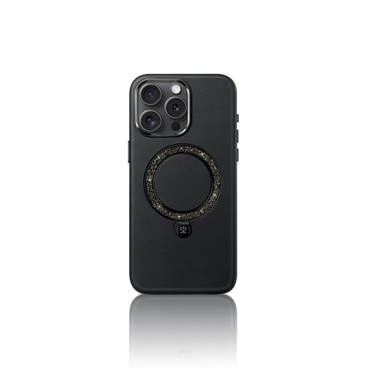 Apple iPhone 16 Pro Max Kılıf M-safe Şarj Özellikli Standlı Suni Deri Tasarımlı Pynana Dancing Circle Serisi Kapak