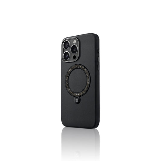 Apple iPhone 16 Pro Max Kılıf M-safe Şarj Özellikli Standlı Suni Deri Tasarımlı Pynana Dancing Circle Serisi Kapak