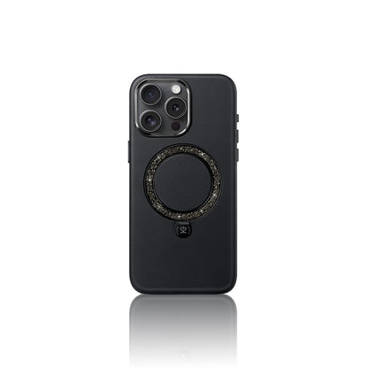 Apple iPhone 16 Pro Max Kılıf M-safe Şarj Özellikli Standlı Suni Deri Tasarımlı Pynana Dancing Circle Serisi Kapak