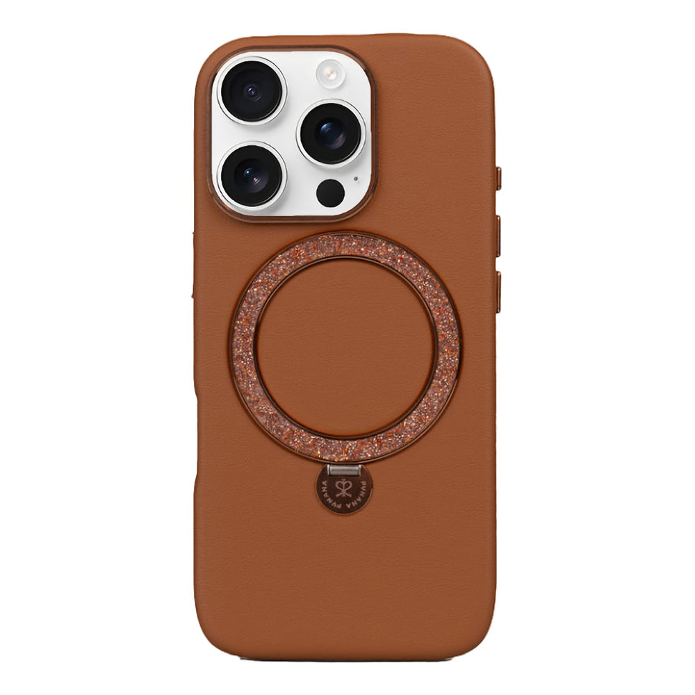 Apple iPhone 16 Pro Max Kılıf M-safe Şarj Özellikli Standlı Suni Deri Tasarımlı Pynana Dancing Circle Serisi Kapak
