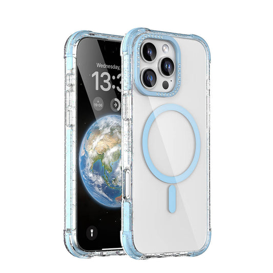 Apple iPhone 16 Pro Max Kılıf M-safe Şarj Özellikli Taşlı ve Simli Tasarım Mutural Blink Kapak