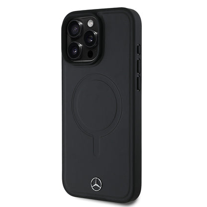 Apple iPhone 16 Pro Max Kılıf Mercedes Benz Orjinal Lisanslı M-safe Şarj Özellikli Metal Yıldız Logolu Sade Pürüzsüz Deri Kapak
