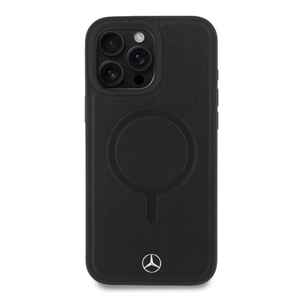 Apple iPhone 16 Pro Max Kılıf Mercedes Benz Orjinal Lisanslı M-safe Şarj Özellikli Metal Yıldız Logolu Sade Pürüzsüz Deri Kapak