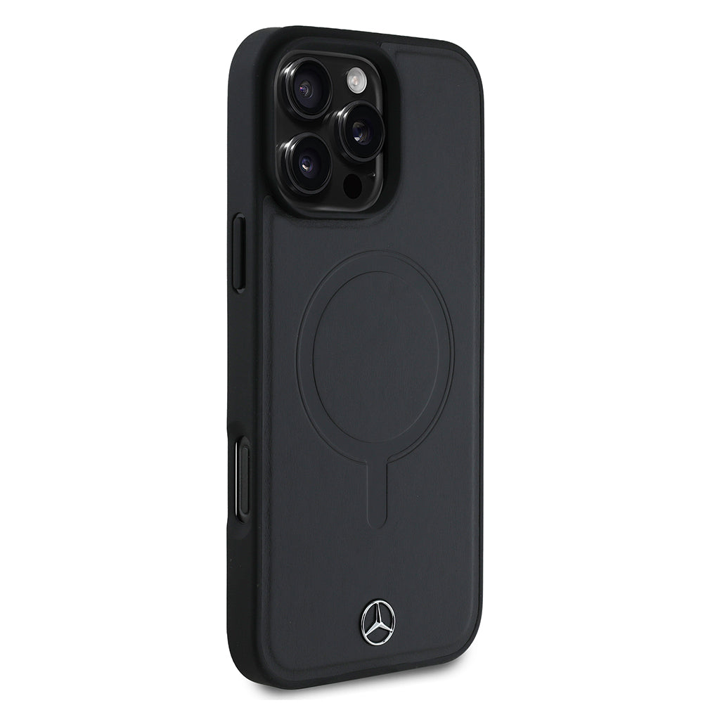 Apple iPhone 16 Pro Max Kılıf Mercedes Benz Orjinal Lisanslı M-safe Şarj Özellikli Metal Yıldız Logolu Sade Pürüzsüz Deri Kapak