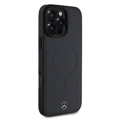 Apple iPhone 16 Pro Max Kılıf Mercedes Benz Orjinal Lisanslı M-safe Şarj Özellikli Metal Yıldız Logolu Sade Pürüzsüz Deri Kapak