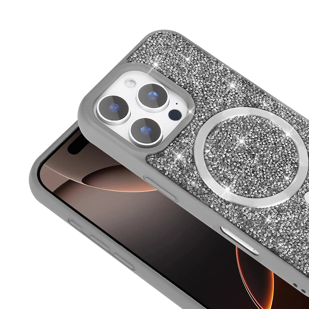 Apple iPhone 16 Pro Max Kılıf Pırlanta Tasarımlı M-safe Şarj Özellikli Zore Mozaik Silikon Kapak