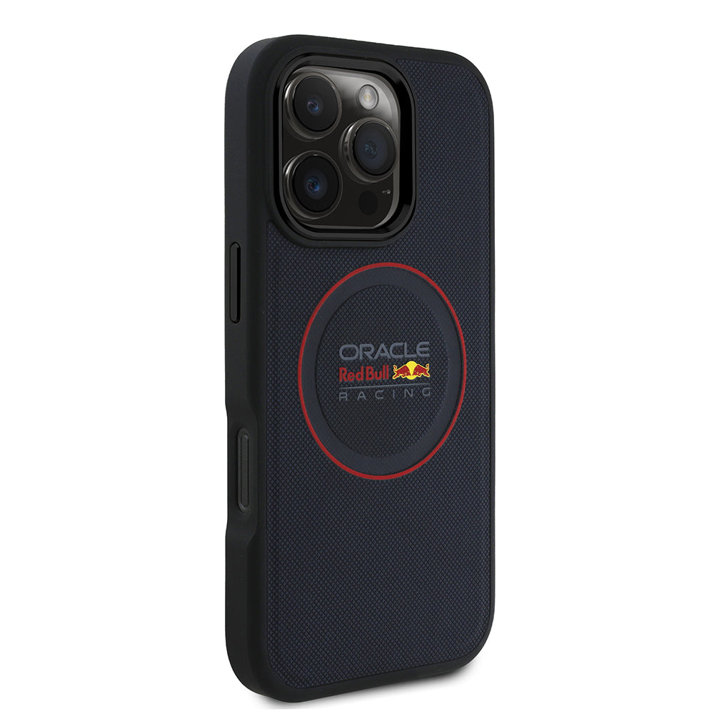 Apple iPhone 16 Pro Max Kılıf Redbull Orjinal Lisanslı M-safe Şarj Özellikli Kırmızı Halka ve Logo Kabartmalı PU Deri Kapak
