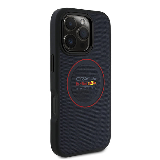 Apple iPhone 16 Pro Max Kılıf Redbull Orjinal Lisanslı M-safe Şarj Özellikli Kırmızı Halka ve Logo Kabartmalı PU Deri Kapak