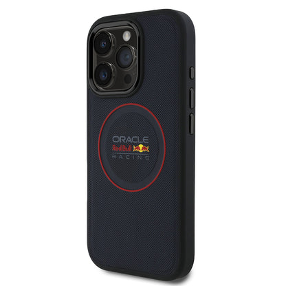 Apple iPhone 16 Pro Max Kılıf Redbull Orjinal Lisanslı M-safe Şarj Özellikli Kırmızı Halka ve Logo Kabartmalı PU Deri Kapak
