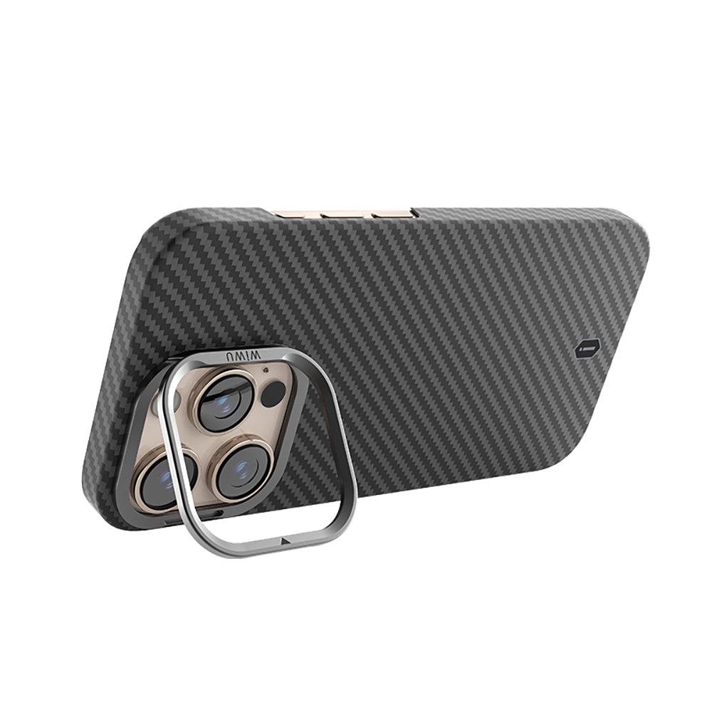 Apple iPhone 16 Pro Max Kılıf Wiwu DCC-206 M-safe Şarj Özellikli Kamera Standlı Aramid Fiber Tasarım Kapak