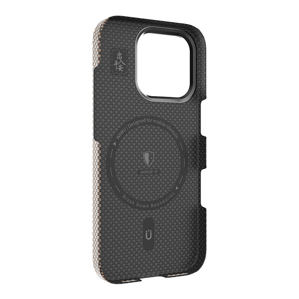 Apple iPhone 16 Pro Max Kılıf Wiwu DCC-208 M-safe Şarj Özellikli Kamera Standlı Aramid Fiber Tasarım Kapak