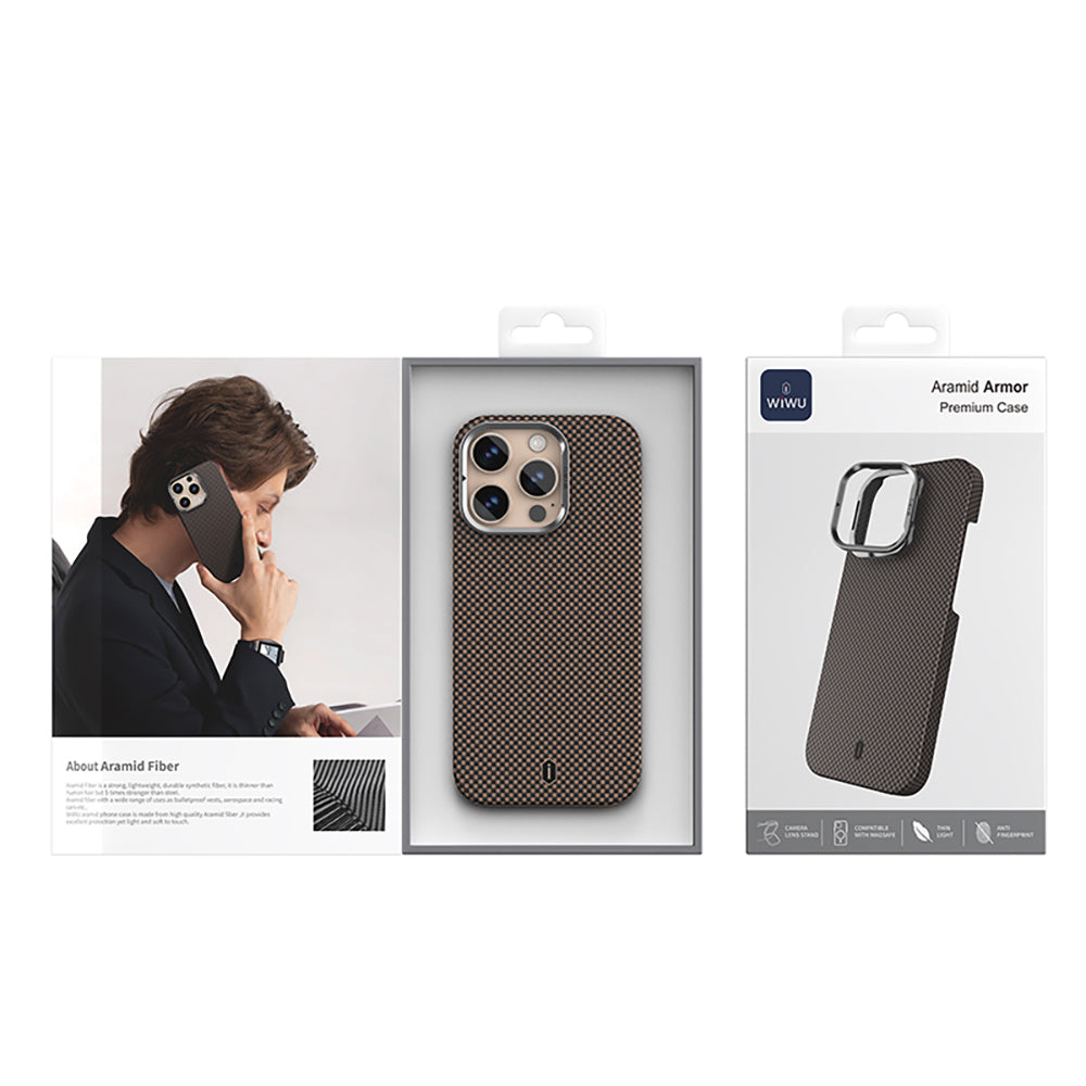 Apple iPhone 16 Pro Max Kılıf Wiwu DCC-208 M-safe Şarj Özellikli Kamera Standlı Aramid Fiber Tasarım Kapak