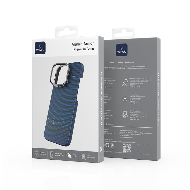Apple iPhone 16 Pro Max Kılıf Wiwu DCC-209 M-safe Şarj Özellikli Kamera Standlı Aramid Fiber Tasarım Kapak
