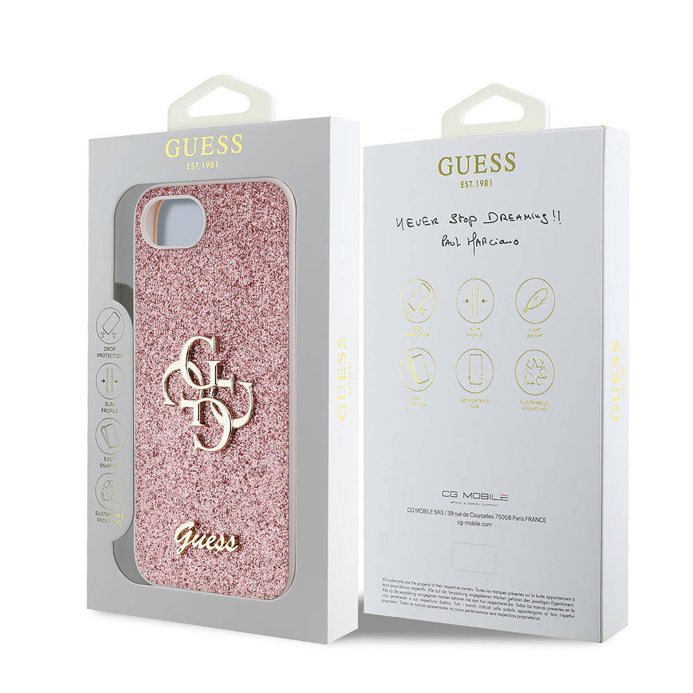 Apple iPhone 16E Kılıf Guess Orjinal Lisanslı 4G Büyük Metal Logolu Glitter Kapak