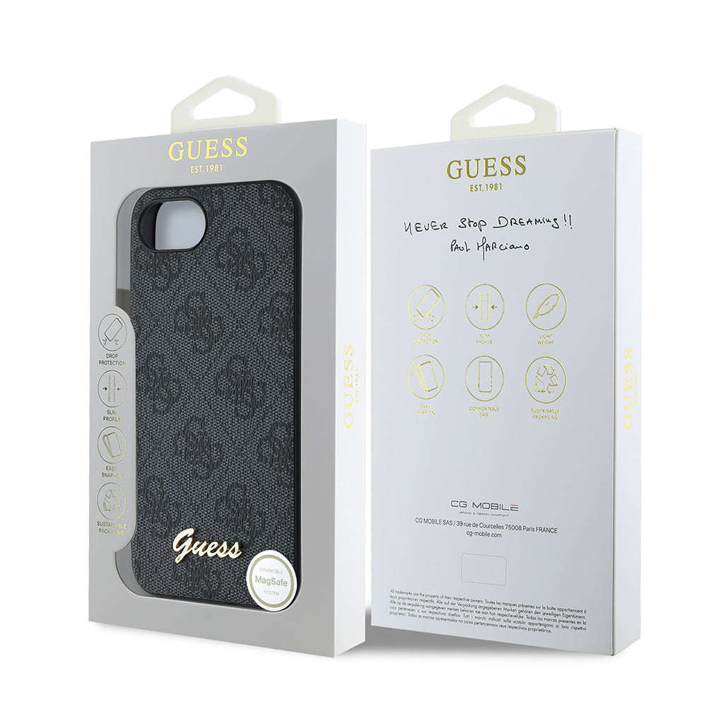 Apple iPhone 16E Kılıf Guess Orjinal Lisanslı 4G Desenli Script Metal Logolu Kapak