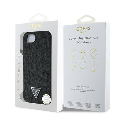 Apple iPhone 16E Kılıf Guess Orjinal Lisanslı M-safe Şarj Özellikli Grained Triangle Kapak