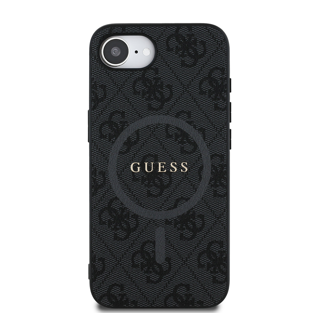 Apple iPhone 16E Kılıf Guess Orjinal Lisanslı M-safe Şarj Özellikli PU Halkalı 4G Desenli Yazı Logolu Kapak