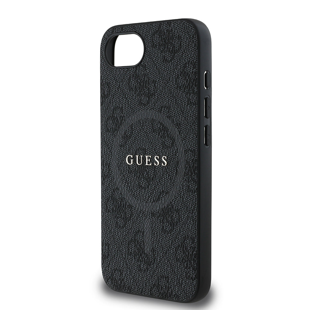 Apple iPhone 16E Kılıf Guess Orjinal Lisanslı M-safe Şarj Özellikli PU Halkalı 4G Desenli Yazı Logolu Kapak